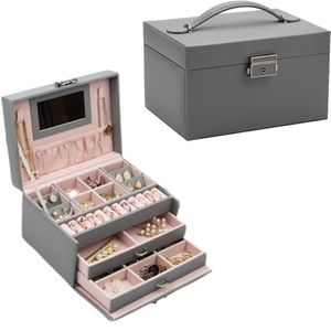 3-laags grote lederen sieraden doos hoge capaciteit ketting oorbel ring casket make-up opslag organizer geschenken voor vrouwen 2111105