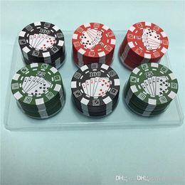 3 lagen poker chipstijl slijpmachines rookpijp accessoires kruid kruiden tabakshandleiding sigarettenglazer gadget rood groen zwart 12 stks /lot