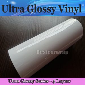 Premium 3 lagen Wit Ultra High Gloss Vinyl Wrap High Glossy Car Wrap Film met Air Bubble Free Vehicle Wrap Foil Maat: 1,52*20m/Roll