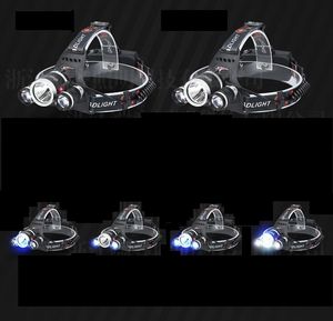 3 phares LED Puissant T6 Zoomable Lampe frontale Étanche Vélo extérieur Randonnée Lampes frontales d'urgence avec chargeur de batterie 18650