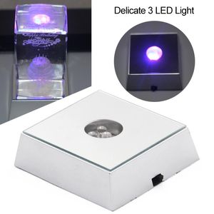 3 LEDS objets transparents de verre clair de base lumineuse Afficher la base du support de figurine carrée colorée