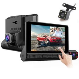 3 Lens Car DVR Dash Camera Videoregistratore digitale per anteriore interno posteriore 4 "Touch Screen 1080P Full HD 170ﾰ Visione notturna IR