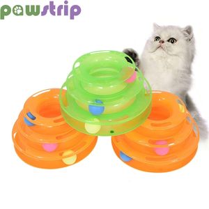 3 niveaux Pet Cat Toy Funny Tower Tracks Disque Jouets Formation Intelligence Amusement Plate Ball pour S Kitten 211122