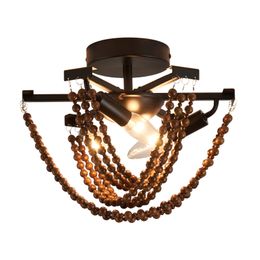 Lustre bohème en perles de bois, luminaire bohème à 3 lumières, luminaire de plafond semi-encastré pour salon, chambre à coucher, salle à manger, cuisine, salle de bain