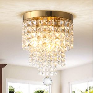 3-lichts mini-kristallen inbouwkroonluchterarmatuur, elegante moderne gouden kroonluchters inbouwplafondlamp voor slaapkamer, hal, bar, woonkamer, eetkamer