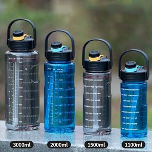 Botella de agua de 3 litros con pajita 2L 1L Grande Grande Motivacional Libre de BPA Gimnasio escolar Bebida deportiva 240129