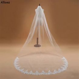 3 M Mariage Voile une couche dentelle appliqué bord voiles blanc ivoire chapelle longueur Mariage Voile longue mariée femmes cheveux accessoires Veu De Noiva AL9758