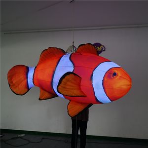 Poisson ballon gonflable de 3 m, vente en gros, avec bande lumineuse LED, pour décoration publicitaire ou fête musicale, décoration de plafond suspendue, vente en gros