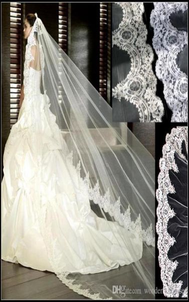 Velos de novia de catedral de marfil blanco de 3 metros, velo de novia con borde de encaje largo y peine, accesorios de boda, velo de novia con Mantilla de novia 4739069