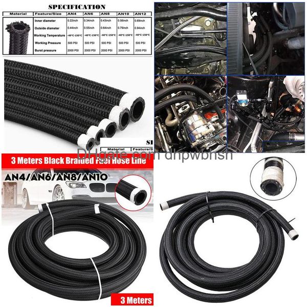 Tuyau de carburant de voiture An4/An6/An8/An10/An12, 3 mètres, 10 pieds, ligne de gaz, d'huile, en acier et Nylon tressé, tuyaux de frein de radiateur, livraison directe