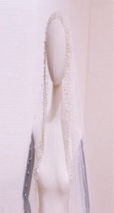 3 meter ivoor bruiloft sluier lange parels kralen velos de novia largos Koreaanse stijl bruids sluiers bruids haaraccessoires9619551