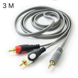 3 mètres Câble de haut-parleur audio gris pur en cuivre pur 3,5 / 2RCA Câble OD 9,5 mm