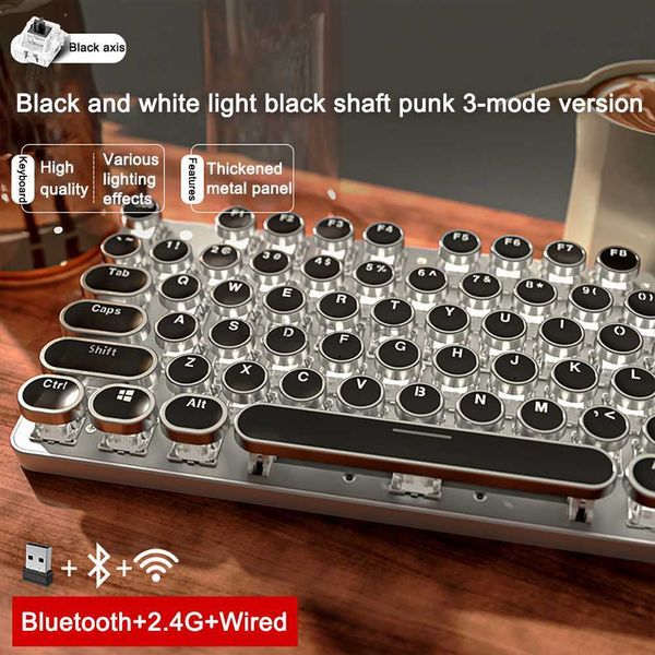 Teclado de máquina de escribir Retro de 3 modos, interruptor mecánico para juegos, Control de medios, retroiluminado con arco iris, teclas redondas Punk, ordenador con cable USB HKD230808