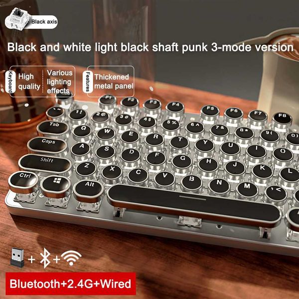 Clavier de machine à écrire rétro à 3 modes Commutateur de jeu mécanique Contrôle des médias Arc-en-ciel Rétro-éclairé Punk Touches rondes Ordinateur filaire USB HKD230808