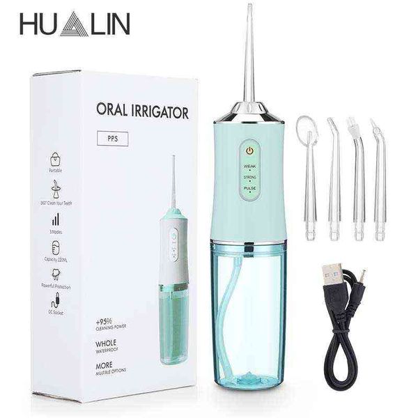 Irrigador bucal de 3 modos, hilo dental de agua portátil, USB recargable, chorro de hilo dental, 4 puntas, 220ml, IPX7, 1400rpm, 220513