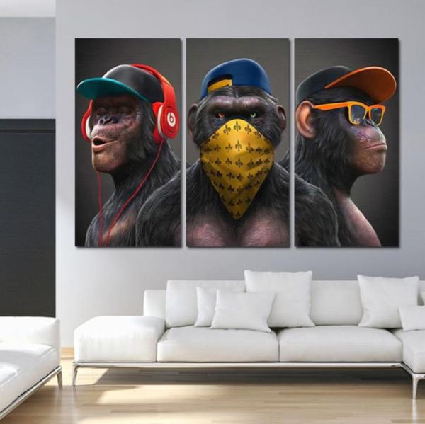3 Monkeys Wise Cool Gorilla Affiche Toile imprimés muraux Art mural pour le salon Pictures d'animaux modernes décorations de maison7519867