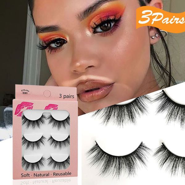 3 Paires 3D Imitation Vison Cheveux Cils Nature Bushy Crossing Lashes Bande Individuelle Cils Épais Faux Cils Outils De Maquillage HZ0041