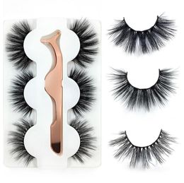 3 pares 6d Mink Hair Fanse Eyelashes con acero inoxidable Tweezer Crisscross Natural Make Up Eyelash Mixed Fluffy Eyelashes9737044