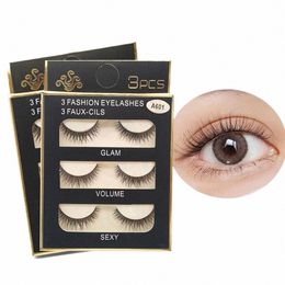 3 paires Eyel pour les femmes à la main naturel 3D Faux Yeux maquillage Faux yeux Les Faux Cils maquillage outils de beauté Y6L5 008L #