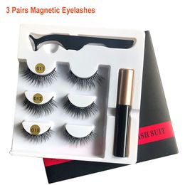 3 paires de faux cils cils magnétiques avec eye-liner et pince à épiler ensemble de maquillage eye-liner liquide cils réutilisables imperméables longue durée