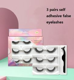 3 paires de faux cils de vison ensemble de cils auto-adhésifs naturels épais longs cils croisés maquillage vaporeux