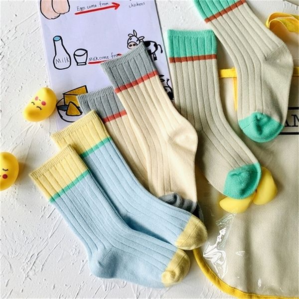 3 par/lote calcetines de tubo de algodón para niños hermoso color niños niñas otoño calcetines de invierno con buena elasticidad LJ201216