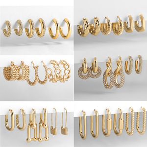 3 paren/set punk geometrische grote kleine hoepel oorbellen voor vrouwen mannen gouden kleur metalen ketting cirkel hie oorbellen h7yc#