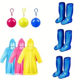 3 paires de couvre-chaussures 3 pièces ponchos de pluie d'urgence jetables, grandes bottes plus épaisses, imperméables dans une boule porte-clés pour hommes et femmes