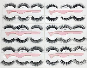 3 Pairseboxed met 1 Tweezer Mixed Styles 3D Mink False wimper Natural Long Lashes Handgemaakte Wispies Bossige pluizige Sexy Eye Makeu7037793