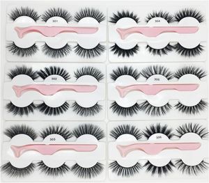 3 pairesbacées avec 1 pinceau Twezer Mixed Styles 3D Falk Falais cils naturels Lashes Lashes Wispies Handmade