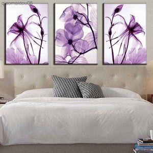3 Panneau Violet Fleur Moderne Photos Décor À La Maison Affiches Mur Art Prints HD Toile Peintures À L'huile Salon Chambre Décoration L230704