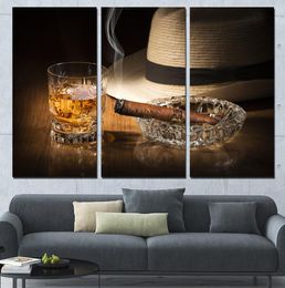 3 pannelli tela art vino ciger cappello da cowboy decorazioni per la casa dipinte di tela di pittura in tela per soggiorno poster7215644