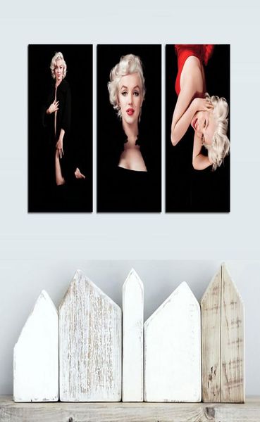 3 panneaux de la mode mural art étoile portrait peinture à l'huile sur toile Marilyn Affiches Impressions murales Mural Mural Modern Home Decor9101576