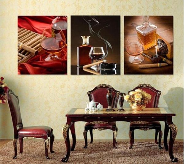 3 panneaux moderne salon vin cigare mur art peinture décorative combinaison peinture photo toile impression contemporaine 5532255