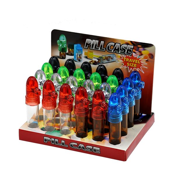 HONEYPUFF 3 Tailles Bouchon Acrylique Bouteille en Verre Étui à Pilules Snuff Snorter Distributeur Bullet Rocket Snorter Boîte à Pilules en Verre Flacon avec Fond Transparent