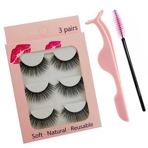 3 PCFalse Eyelashes Pestañas 3d pestañas de visón natural largo maquillaje pestañas postizas cepillos de pestañas maquillaje pestañas pinzas 3d pestañas maquiagem Z0428