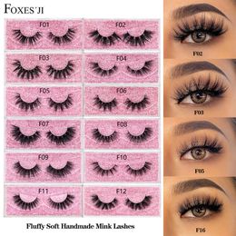 3 PCFALSE wimpers Foxesji Mink Lashes Fluffy dramatische piekerige valse valse nep wimpers Cross Lash Extension Natural Soft 3D Mink Lashes Wimpers Make -up Z0428