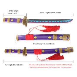 3-PCS ANIME COSPlay épées en bois 60cm / 23,6 pouces zoro katana cosplay épée en bois Enma Purple Original Pattern