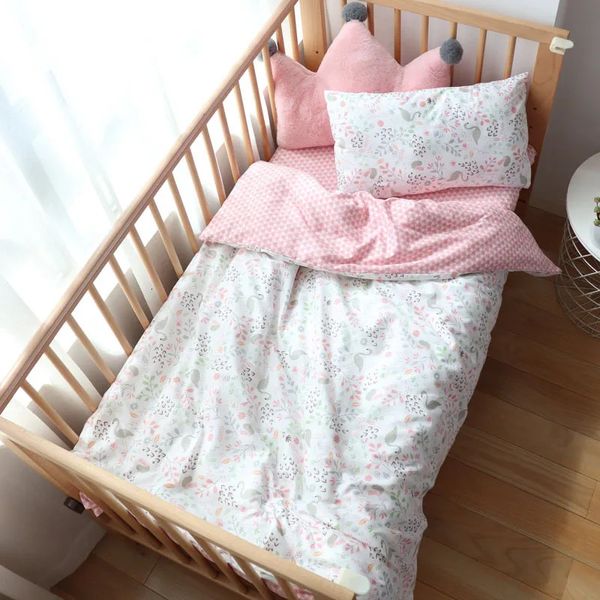 Juego de ropa de cama para cuna de bebé, ropa de cama de algodón, kit de cuna para niño y niña, incluye funda de almohada, funda nórdica, decoración de habitación de niños, 3 uds., 240104