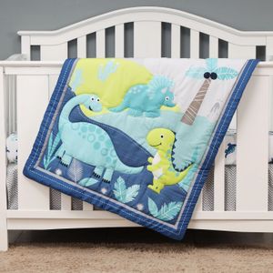 3 pcs ensemble de literie pour bébé bébé dinosaures pour garçons, y compris la jupe de feuille de berceau de courtepointe 240418