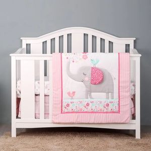 3 pc's babywieg beddengoed set roze olifant inclusief quilt krib plaatwieg rok 240328