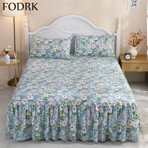 3 pièces draps couvre-lits pour jupe de lit couverture de drap Double Couple linge de maison en coton King Size peintures reine fleurs surmatelas 220217