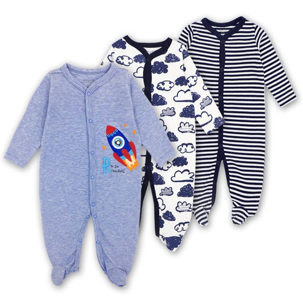 Barboteuse à manches longues pour bébés filles et garçons, 3 pièces, pyjama 100 coton, imprimé de dessin animé, body pour bébé, prix d'usine, vente en gros