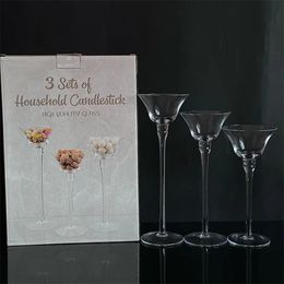 3 portavelas para velas de té, diseño elegante y alto de cristal, ideal para bodas, decoración del hogar, fiestas, regalos de mesa