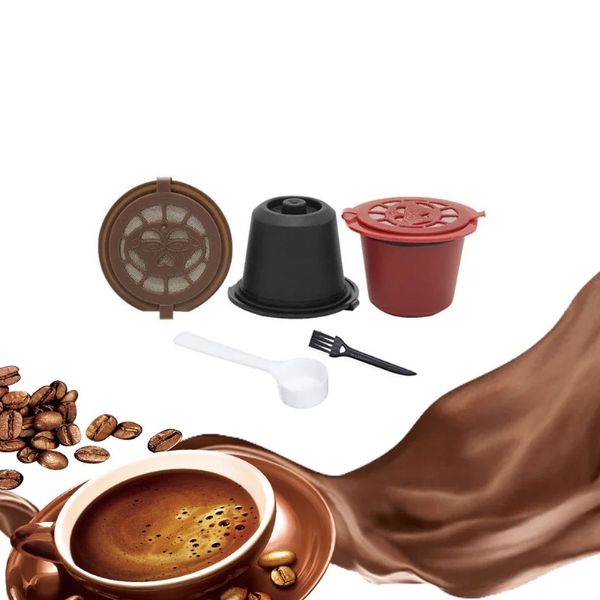 Filtro de café de 3 pcs 20 ml Filtros de cápsula de café reutilizables reutilizables para Nespresso con accesorios de cocina con pincel de cuchara