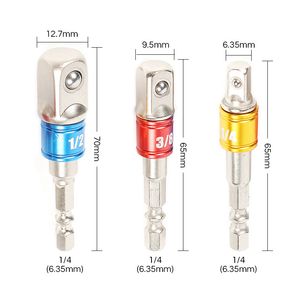 Adaptateur de douille de perceuse, mèches d'extension d'impact, barre de taille 1/4 3/8 1/2, tige hexagonale, mèche à tête carrée 3 pièces