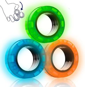 3 PCS Finger Anillos magnéticos Fidget Toy Glow in The Dark Descompresión Fingertip Magic Ring Gyro Descomprimir Juguetes Ansiedad Spinner Juguetes para adultos Niños xm