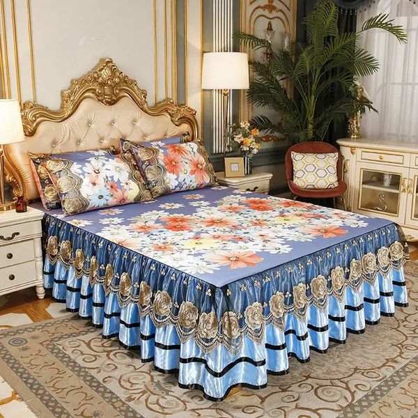 Couvre-lit avec tapis doux et glacé, ensemble de draps brodés lavables en Machine, avec bande élastique fixe, pour Queen et King Size, 3 pièces, 231227