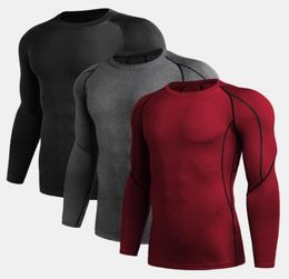 3 PCS Men039s Compressieshirts Elastisch Sneldrogend Basislaag Lange mouw Fitness T-shirt Workout Tops Herfst Winter6357037