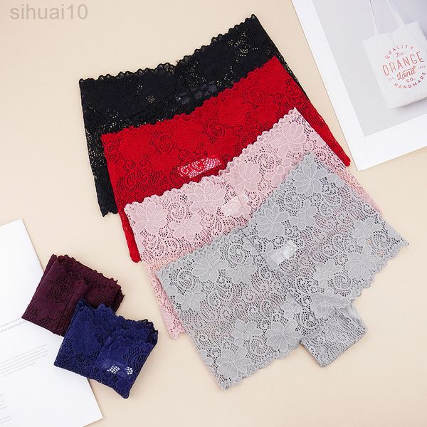 3 pcs / fêtes Mid-Rise Femmes Sexy Briefes Full Lace Boyshort Intime sous-vêtements minces creux Out Out Boxers Voir à travers les calendriers L220801